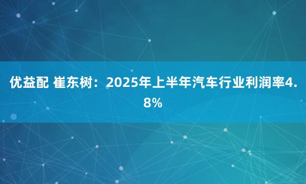 优益配 崔东树：2025年上半年汽车行业利润率4.8%